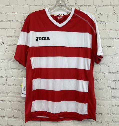 Joma Mens Striped Size XS-S Red White Vneck SS Soccer Jersey NWT