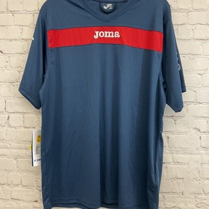Joma Mens Stripe Size M-L Navy Blue Red Vneck SS Soccer Jersey NWT