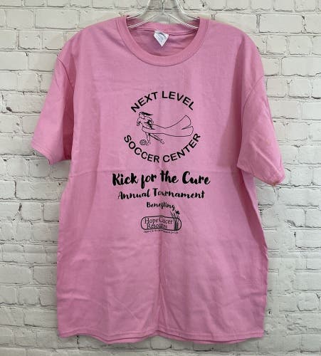 Port & Company Adult Core Cotton Size L Pink Cancer Soccer Tournament Shirt New