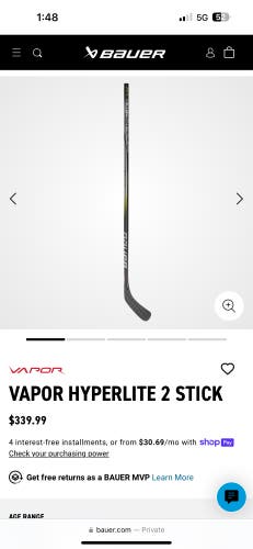 New Left Hand P92 Vapor Hyperlite 2 Hockey Stick