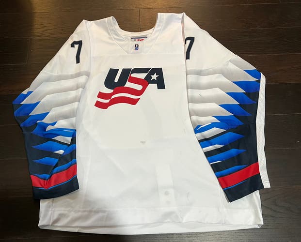Team USA Hockey game-worn #7 Charlie Leddy jersey 2022 World championships U-18