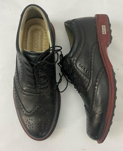 Ecco Wingtip Leather Black Spikeless Golf Shoes EU 41 US Men 7/7.5