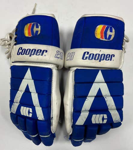 Vintage Cooper 28 Hockey Gloves 15" leather glove senior SR ice inch white blue