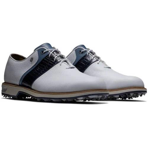 New In Box FootJoy Dryjoys Premiere Series Packard Golf Shoes White/Navy 54269