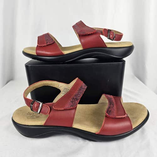 SAS Shoes Nudu Red Leather Heel Strap Sandals - Women's Size 10 WW Extra Wide