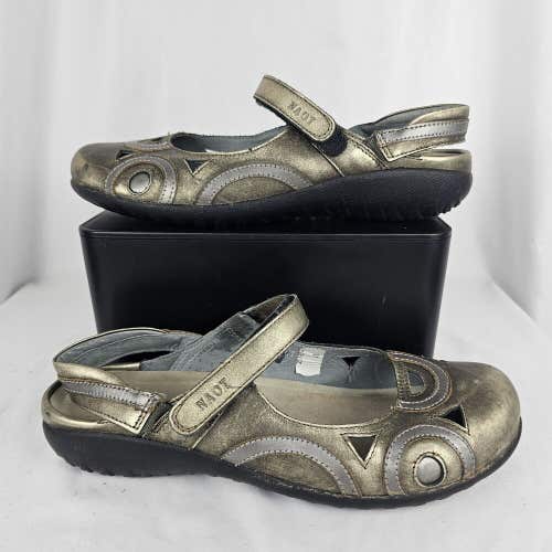 Naot Womens Rongo Shoes Flats Size 41 EU, 11 US Israel Metallic Silver Gold