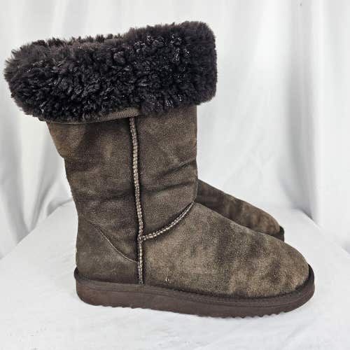 UGG Australia Boots Womens 8 Classic Tall Shearling Winter Snow 5815 Brown Suede