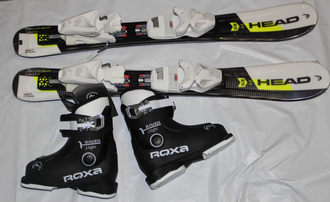 NEW 77cm HEAD Supershape team kids skis + bindings SX4.5 + ROXA boots 18.5 set