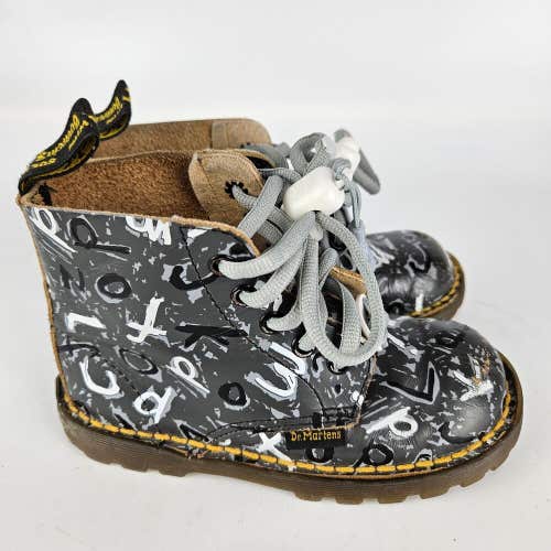 Vtg Dr Martens Boots Gray Black Alphabet Toddler Size: 11 Leather England
