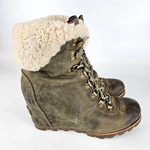 SOREL Conquest Wedge Shearling NL2699 Women's Size: 7.5 Nori / Stone Boots