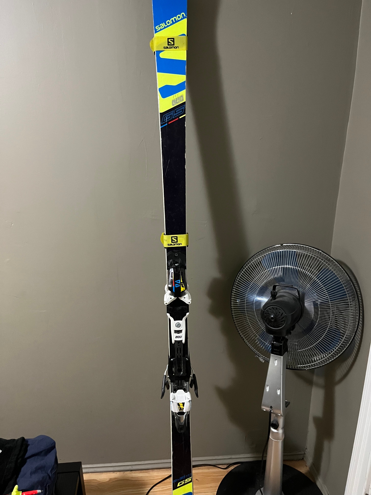 Used Salomon FIS GS 193 cm Racing Skis With Bindings Max Din 16