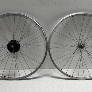 Vintage Araya 7-Speed Silver Aluminum 26" Mtn Bike Wheelset Shimano Alivio Hubs