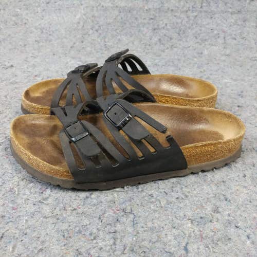 Birkenstock Granada Sandals Women Size 36 EU Black Oiled Leather 2 Strap Shoes