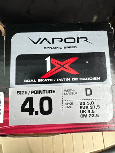 Intermediate New Bauer Vapor 1X Hockey Goalie Skates Regular Width Size 4