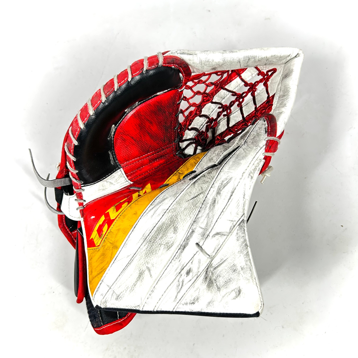 CCM Extreme Flex 5 - Used Full RIght Pro Stock Goalie Glove (Red/Yellow/Black)