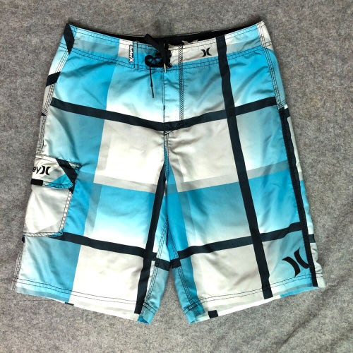 Hurley Men Shorts 30 Blue White Gray Board Shorts Swimming Unlined Outdoor Beach