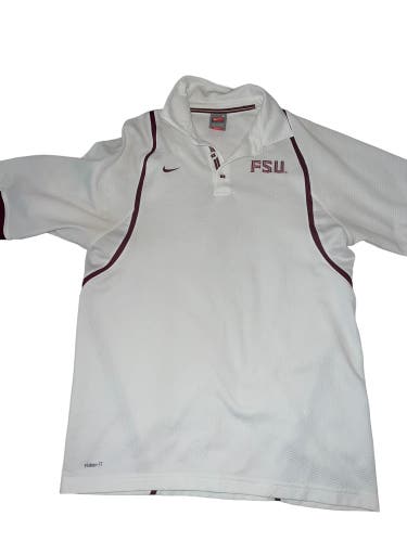 Nike FSU Florida State Seminoles Polo Golf Small Shirt White Waffle Weave NCAA