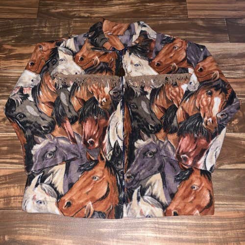 Zoofleece Horse Fleece All Over Print Full Zip Sweatshirt Horses Women's Size XL