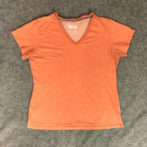 Nike Womens Shirt Extra Large Pink Orange Short Sleeve Solid Dri Fit Sports Logo