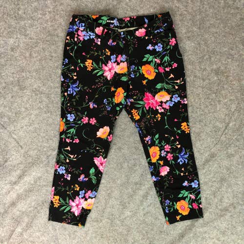 Old Navy Womens Pants 16 Black Orange Skinny Stretch Chino Cropped Floral Pixie