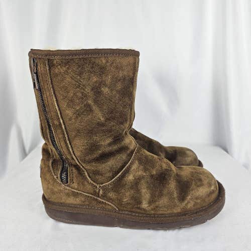 UGG S/N 5116 MAYFAIRE Brown Suede Sheepskin Side Zip Boots - US Size 8 Womens