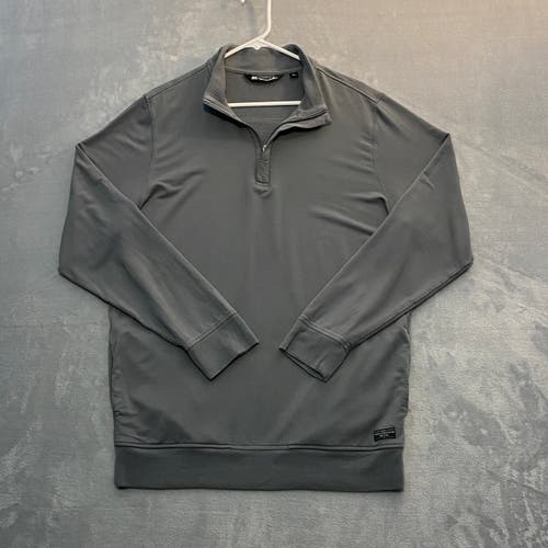 Travis Mathew Sweater Men Large NEWPORT 1/4 Zip Fleece Grey Long Sleeve Pockets