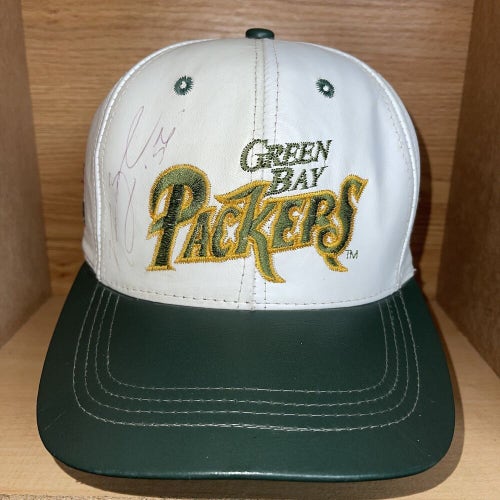 Vintage Green Bay Packers NFL Leather Snapback Hat Autographed By Nick Barnett