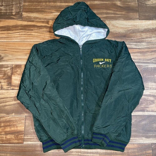 Vintage Green Bay Packers Nike Lined Hooded Jacket Size YOUTH Medium 12-14