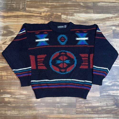 Vintage Geometric 3D Knit Sweater Acrylic Pullover Crewneck 90s Women's Sz Large