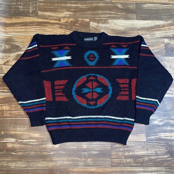 Vintage Geometric 3D Knit Sweater Acrylic Pullover Crewneck 90s Women's Sz Large