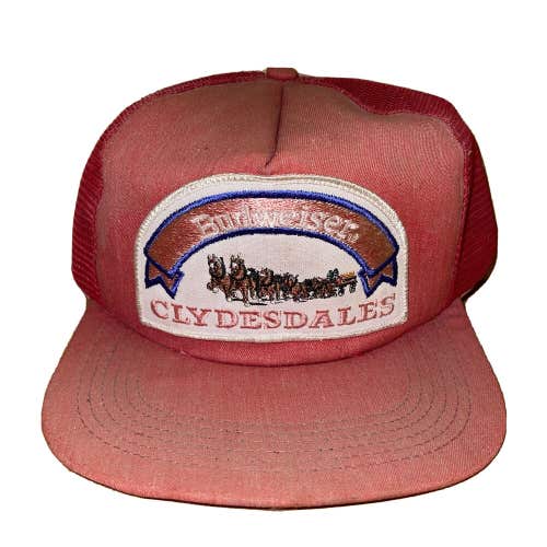 Vintage Budweiser Clydesdales Patch Snapback Trucker Beer Hat FADED