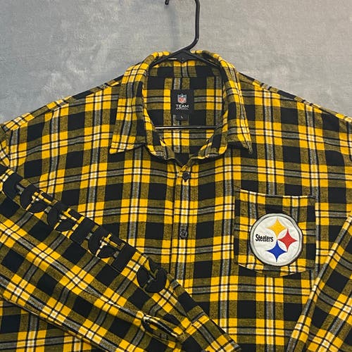 NFL Pittsburgh Steelers Flannel Shirt Men Large Plaid Embroidered Long Sleeve