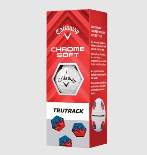 Callaway Chrome Soft Tru Track Golf Balls (White/Blue/Red, 3pk) 1 Sleeve 2024