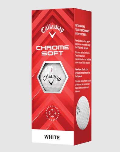 Callaway Chrome Soft Golf Balls (White, 3pk) 1 Sleeve 2024 NEW