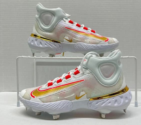 Size 8.5 Men’s Nike Alpha Huarache Elite 4 Mid White Gold Baseball Cleats
