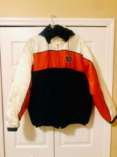 VTG Chicago Bears Jacket Adult M Blue Orange NFL Zip Hooded Winter Coat Embroide