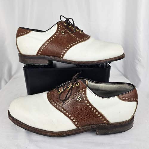Footjoy Classics Dry Premiere Mens Golf Shoes 50806 White Brown Saddle Size 9D