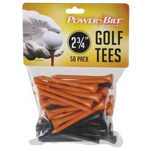 Powerbilt Golf Wooden Golf Tees (50 Pack) - Orange / Black - 2.75"