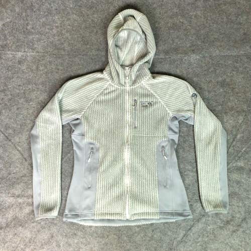 Mountain Hardware Womens Jacket Medium Gray Striped Fleece Hooded Outdoor Logo