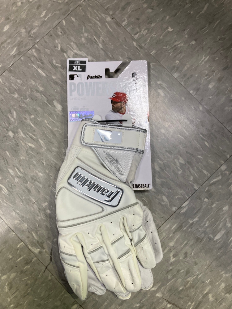 White New XL Franklin Powerstrap Batting Gloves