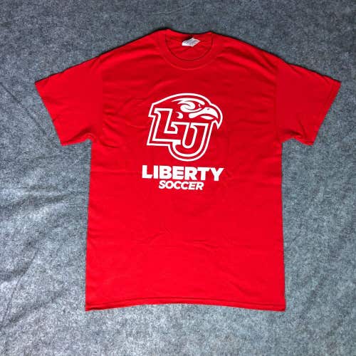 Liberty Flames Mens Shirt Medium Red White Short Sleeve Tee Top NCAA Soccer 89