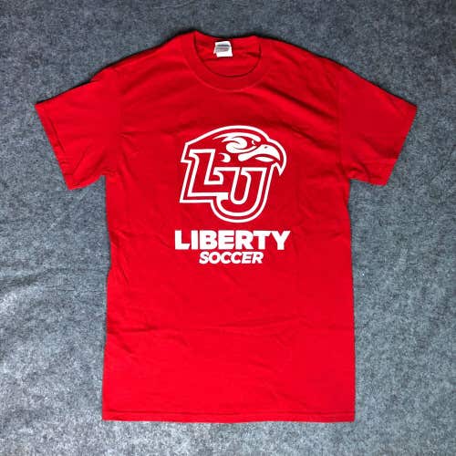 Liberty Flames Mens Shirt Small Red White Short Sleeve Tee Top NCAA Soccer 41