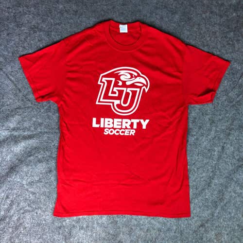 Liberty Flames Mens Shirt Medium Red White Short Sleeve Tee Top NCAA Soccer 109
