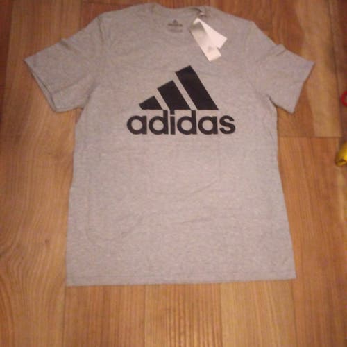 Adidas Men Large Gray Graphic Print Logo Crew Neck Short Sleeve T-Shirt
