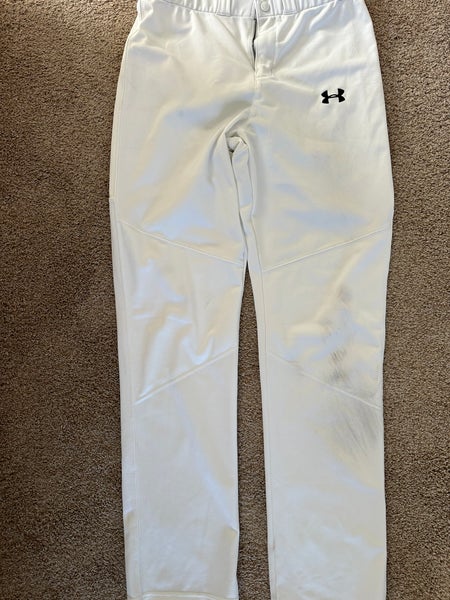 2 pair of Men's Medium Under Armour all white, full-length baseball pants.