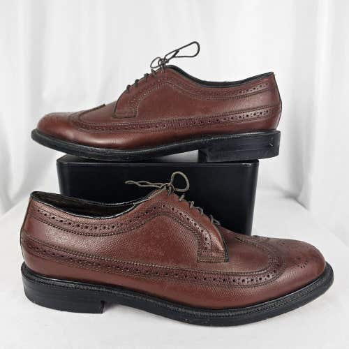 Executive Imperial Long Wing US 9.5 D Wing Tip 525 Pebbled Oxford Brown Leather
