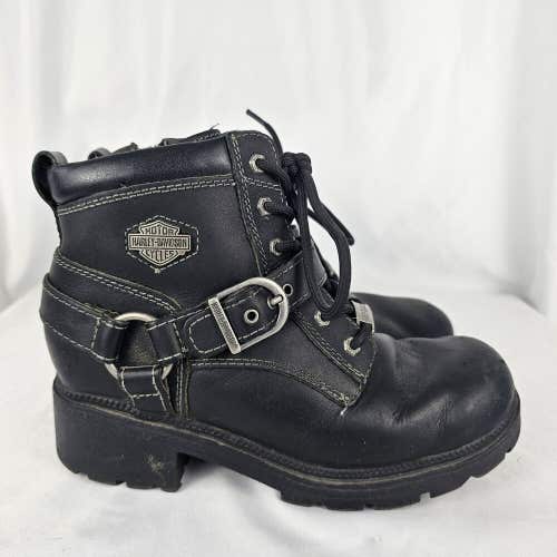 Harley Davidson Womens Tegan Lace Up Leather Boots D84424 Black Size 6 M