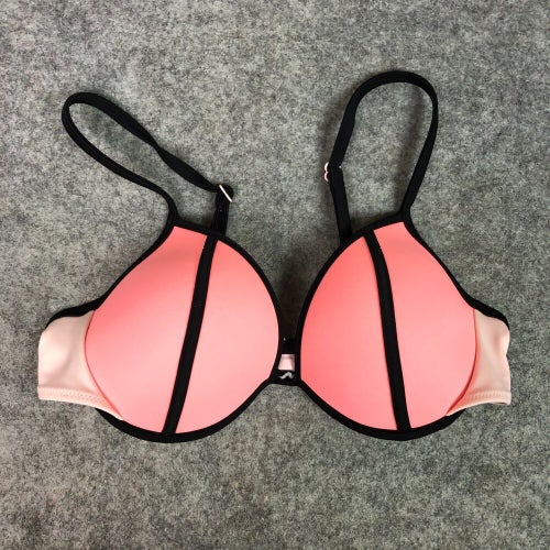 Victorias Secret Womens Bikini 34C Pink Black Padded The Fabulous Beach Pool Top