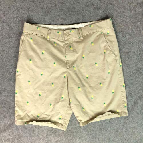 Old Navy Men Shorts 36 Khaki Chino Pockets Slim Cotton Pineapple All Over Casual