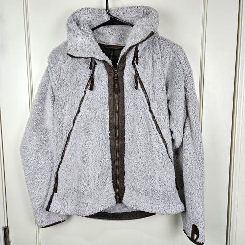 Kuhl Women's Oatmeal Brown Sherpa Fleece Hooded Flight Jacket Coat Size: M